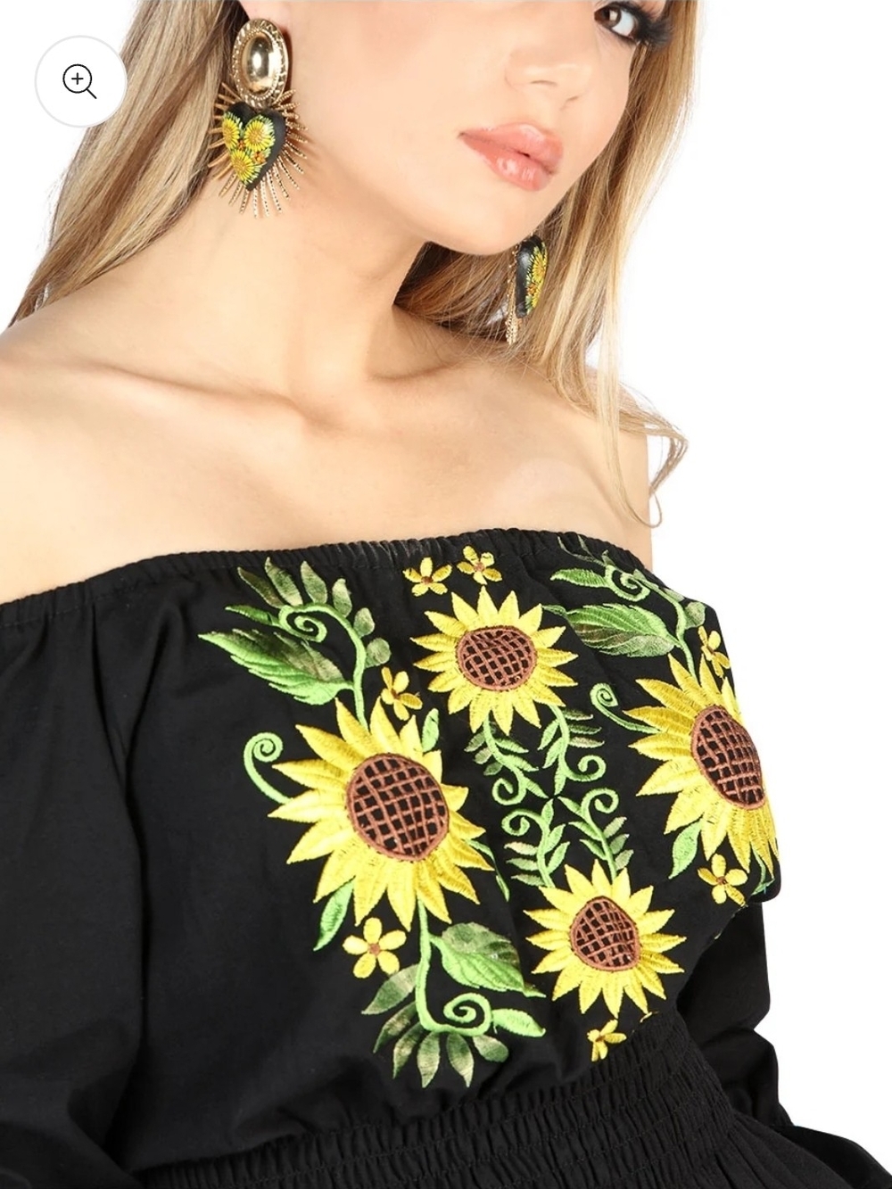 🌻SUNFLOWER PEASANT BLOUSE w Embroidered Detail 🌻🌻L/XL - Picture 3 of 5